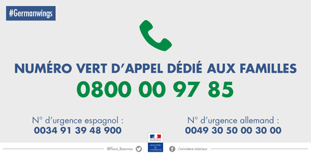 Numéro vert pour les familles des victimes de crash de l'avion A320 Germanwings