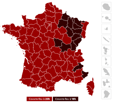 Carte - Horaires du vouvre-feu en vigeur