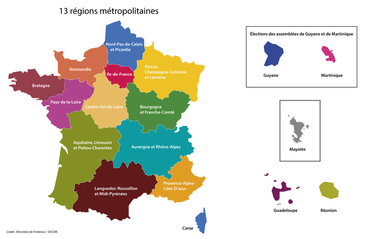 APRES LA REFORME : 13 régions métropolitaines (dont la collectivité territoriale de Corse)