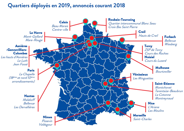 Quartiers déployés en 2019, annoncés courant 2018