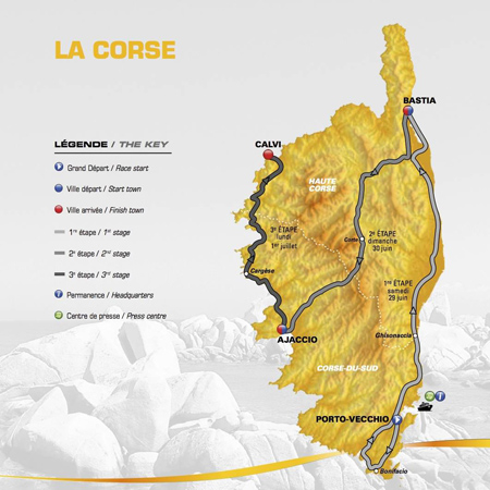 Le parcours du Tour en Corse © Préfecture Corse-du-Sud